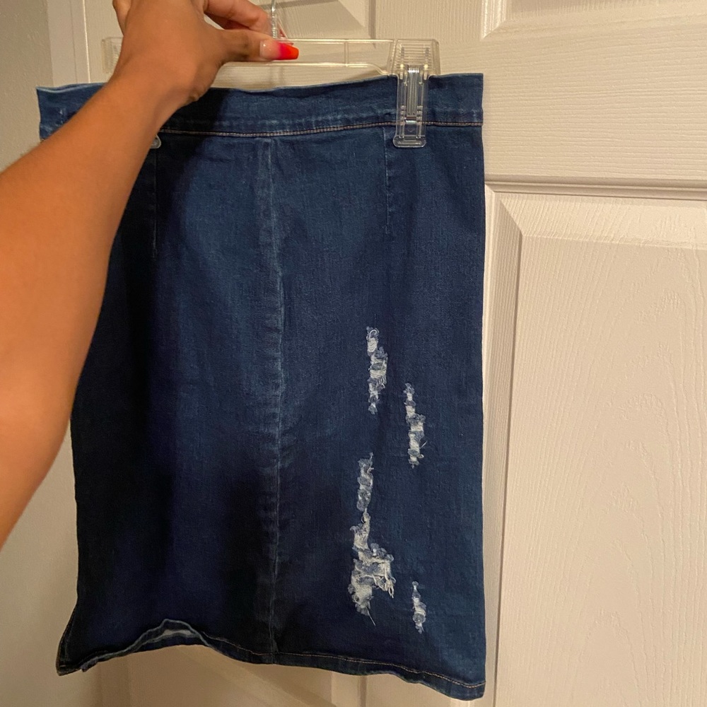 Distressed Denim Skirt (Dark Wash)